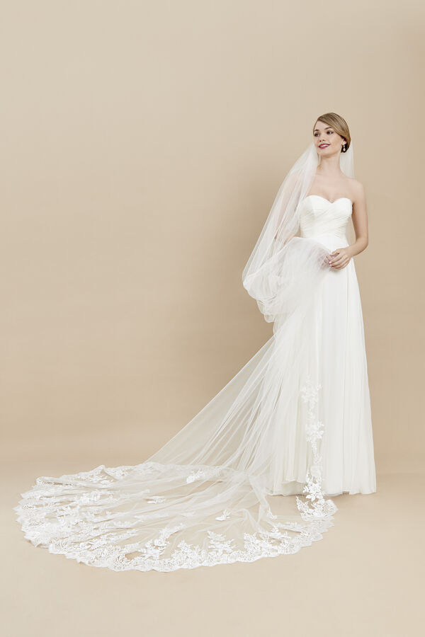 Tulle veil with an embroidered hem and motifs