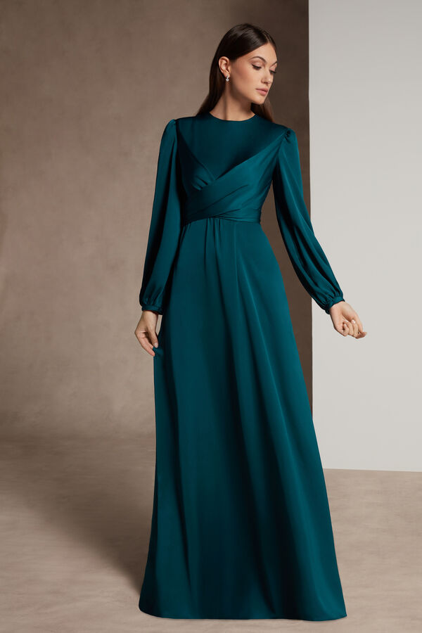 Moroccan Satin Dress with Sleeves