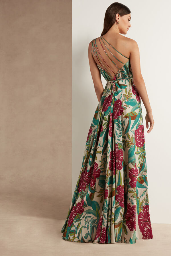 Single-shoulder floral print dress