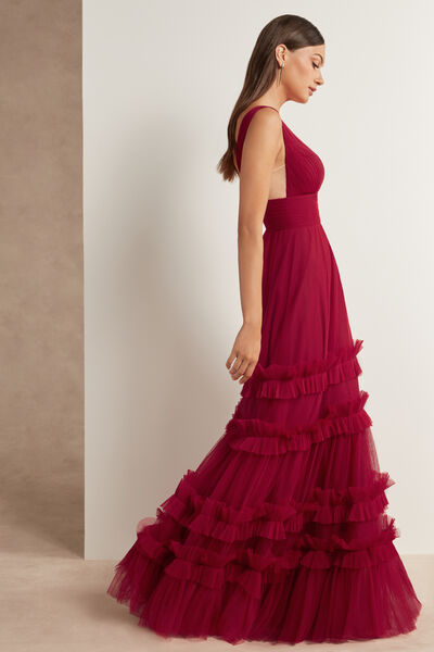 Tulle Dress with Plunging V Neckline - Party