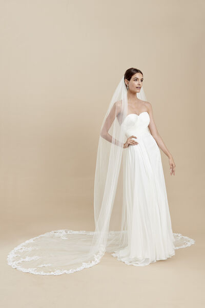 Tulle veil with an embroidered lace edge - Bridal