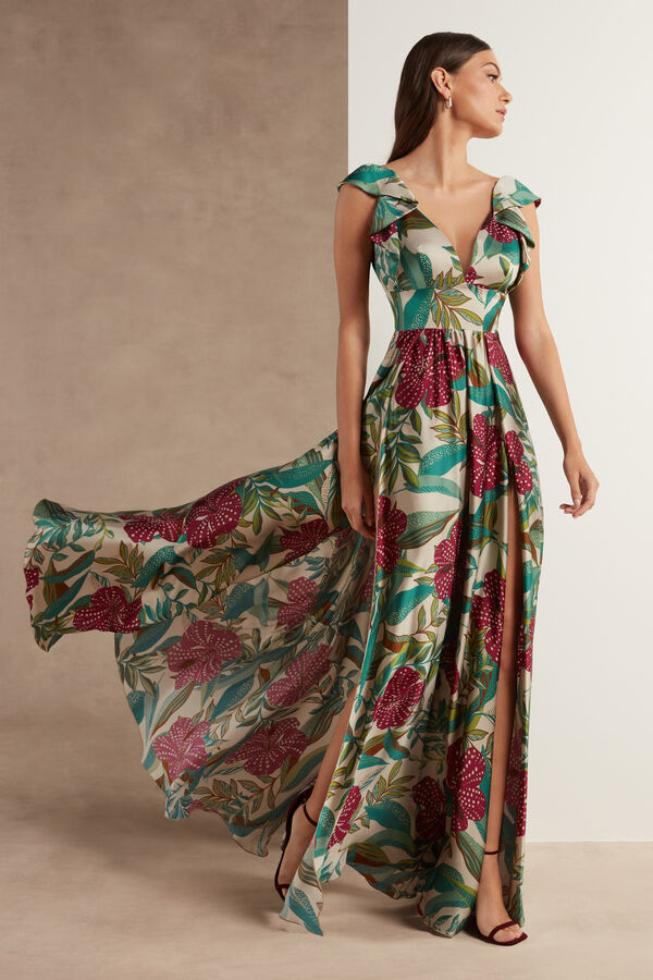 Floral print satin dress