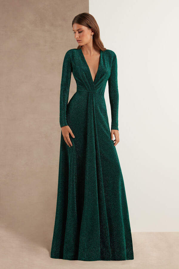 Lamé Jersey Dress with Plunging Neckline