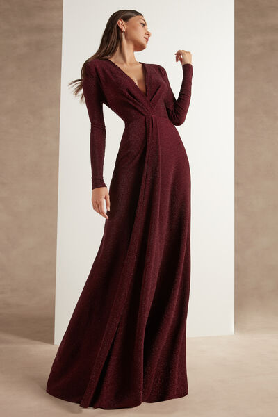 Lamé Jersey Dress with Plunging Neckline - Party