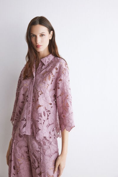 Cropped macram&eacute; shirt
