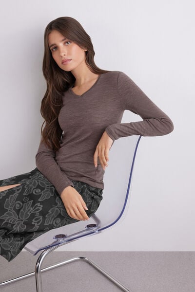 T-shirt en Laine M&eacute;rinos Col V