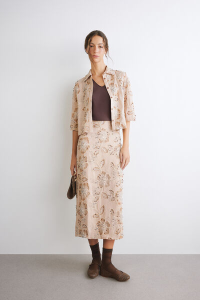 Embroidered midi skirt
