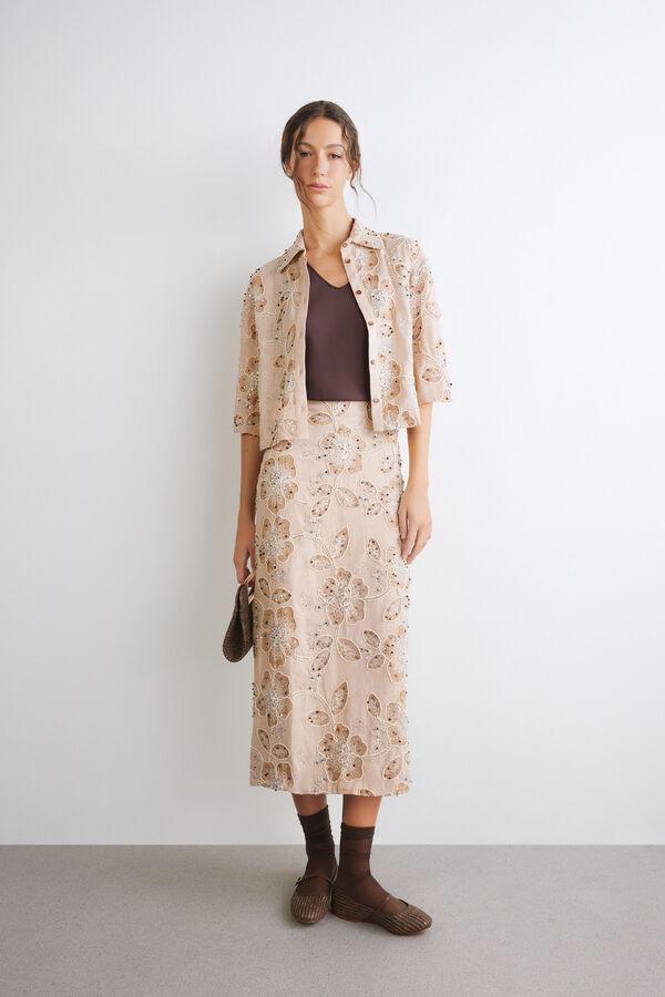 Embroidered midi skirt