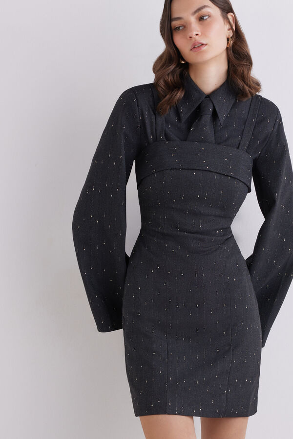 Kurzes Lurex-Nadelstreifenkleid