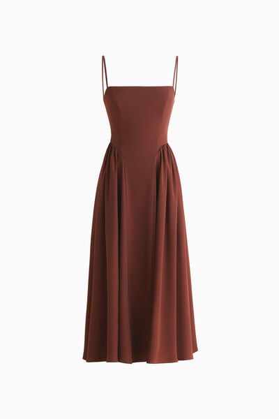 Midi dress with gathered skirt