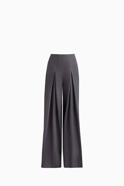 Pantaloni a vita alta in twill punto milano