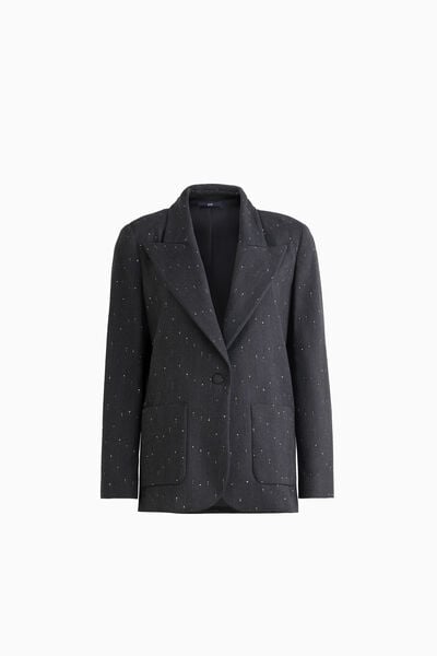 Casaco oversize em flanela risca de giz com lurex