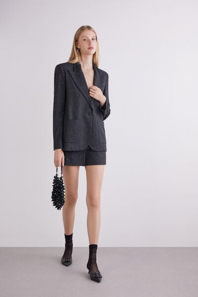 Casaco oversize em flanela risca de giz com lurex