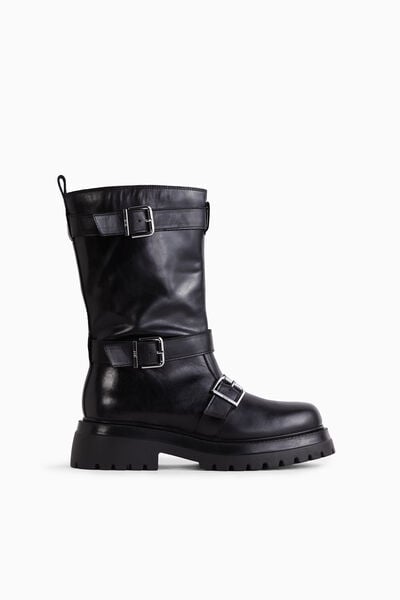 Leather Biker Boots with Buckles