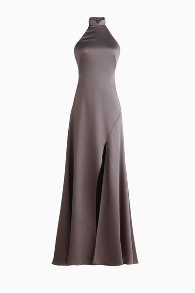 Vestido largo halter de crep&eacute;