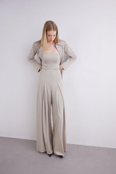 High-Waisted Punto Milano Twill Trousers