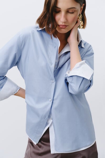 Cotton shirt with waist ribbon