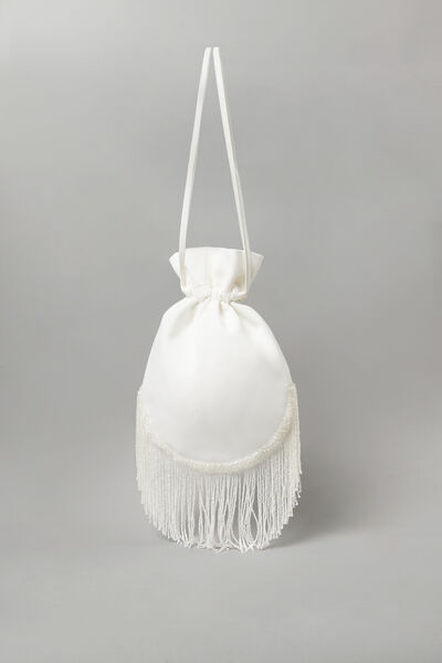 Clutch de novia de crepé con flecos