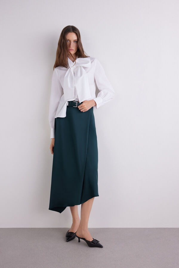 Asymmetrical satin midi skirt