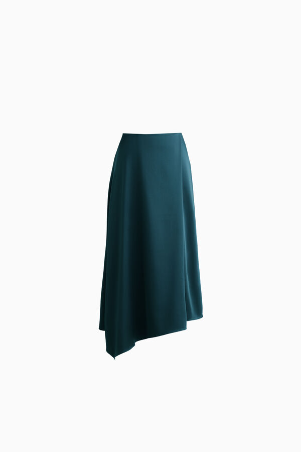 Asymmetrical satin midi skirt
