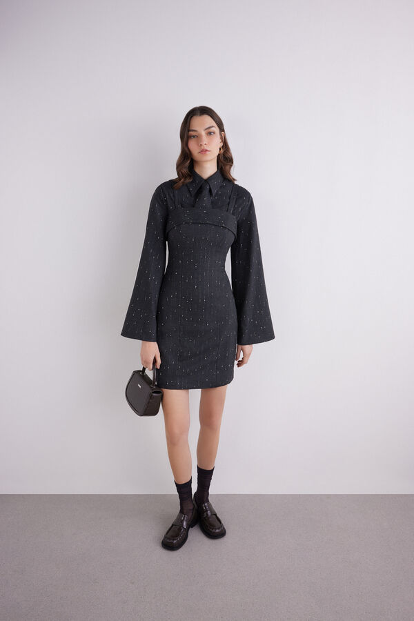 Kurzes Lurex-Nadelstreifenkleid
