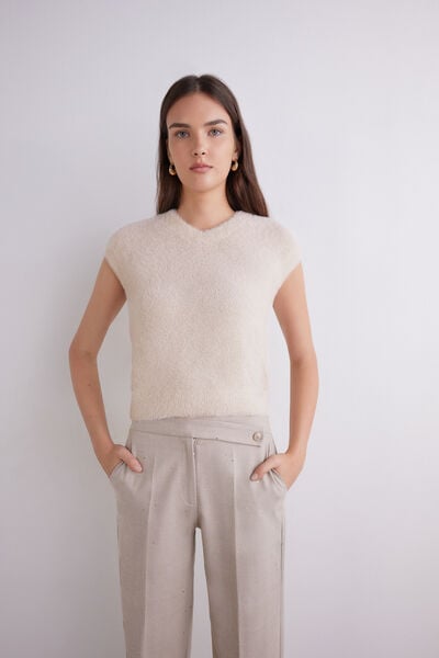 Fluffy Knit V-Neck Vest