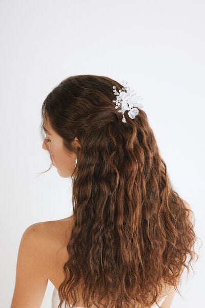 Pettine gioiello con strass e petali