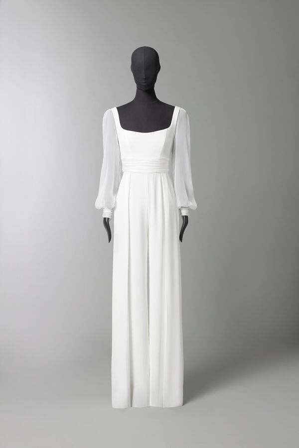 Crepe jumpsuit with chiffon sleeves