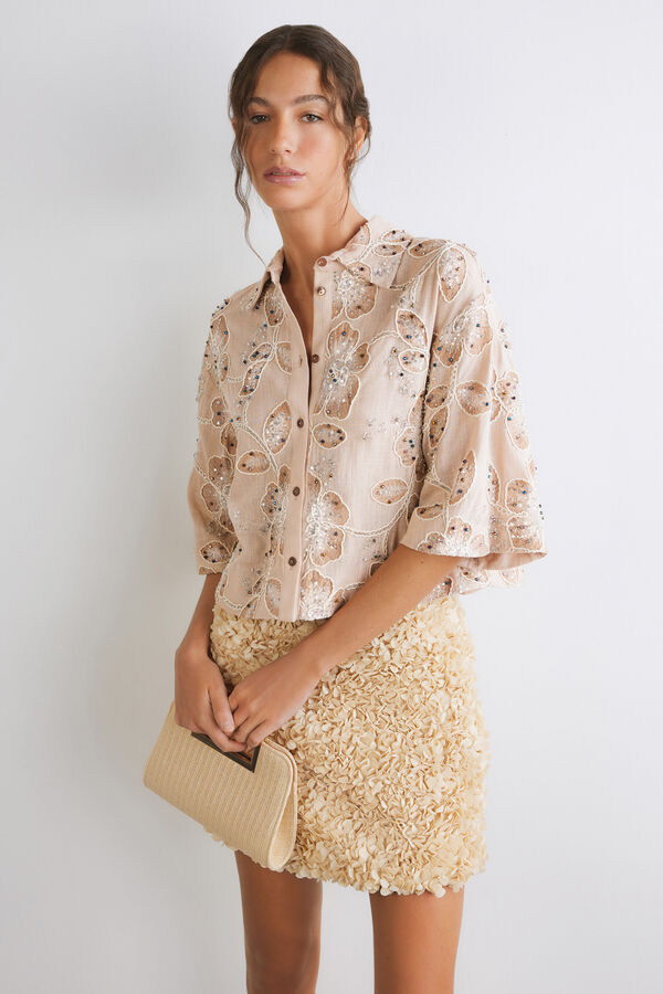 Camicia crop ricamata