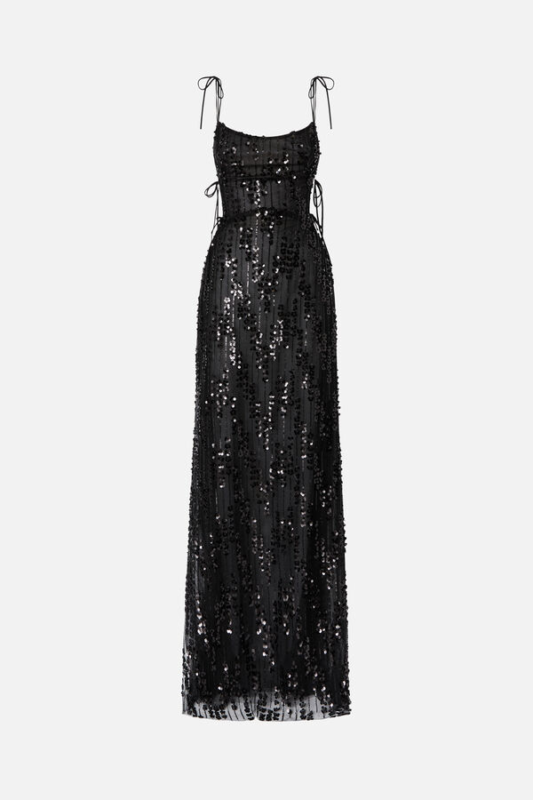 Langes Kleid mit Perlenstickerei