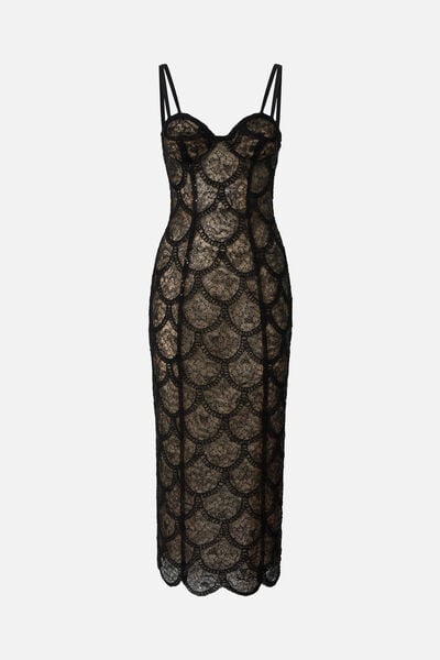 Embroidered tulle midi dress