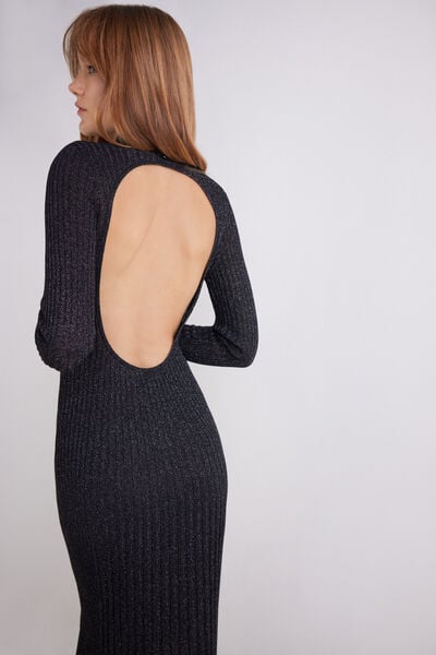 Robe longue en maille lam&eacute;e