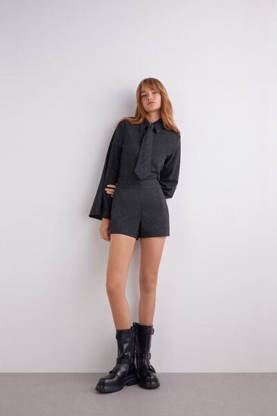 Short en flanelle &agrave; rayures craie lam&eacute;es