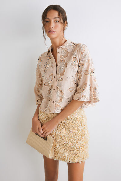Camicia crop ricamata