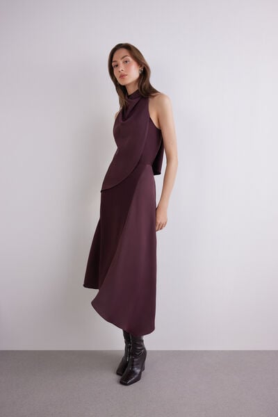 Asymmetrical satin midi skirt