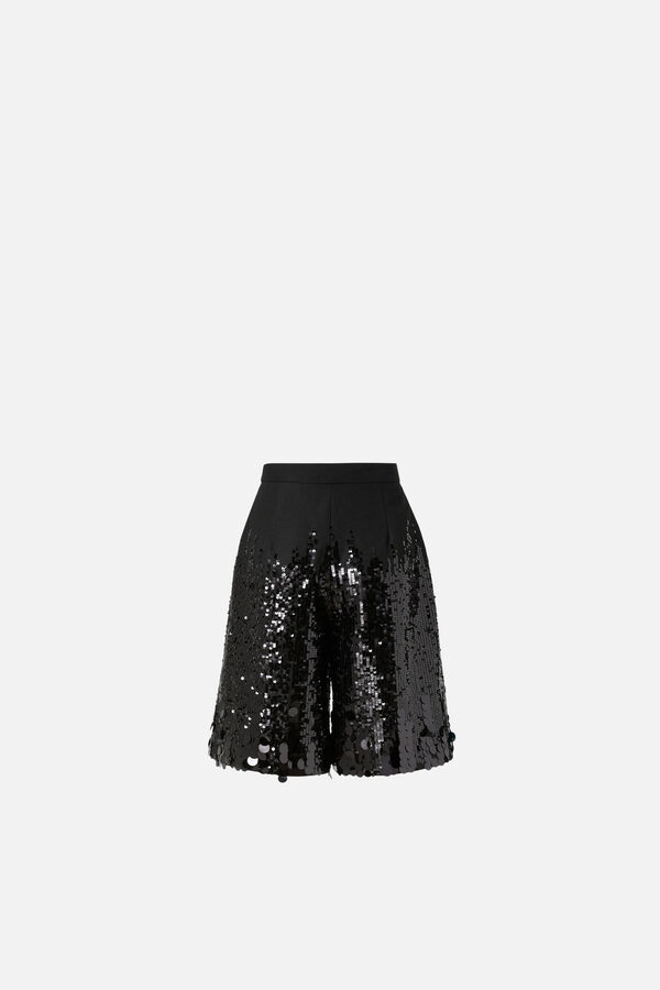 Flanell-Bermuda mit Pailletten