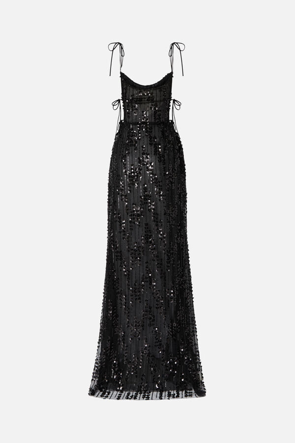 Langes Kleid mit Perlenstickerei