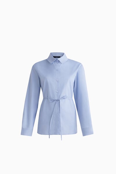 Cotton shirt with waist ribbon