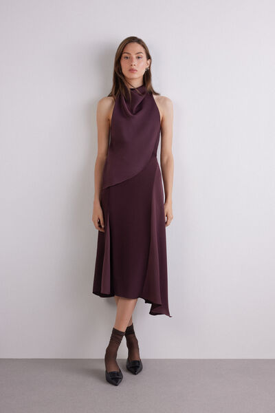 Jupe midi asym&eacute;trique en satin