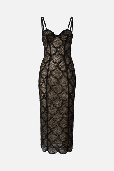 Embroidered tulle midi dress