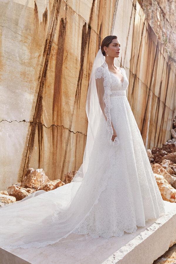 Tulle veil with an embroidered tulle edge