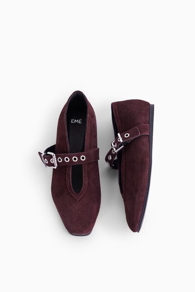 Suede ballerina flat with buckle