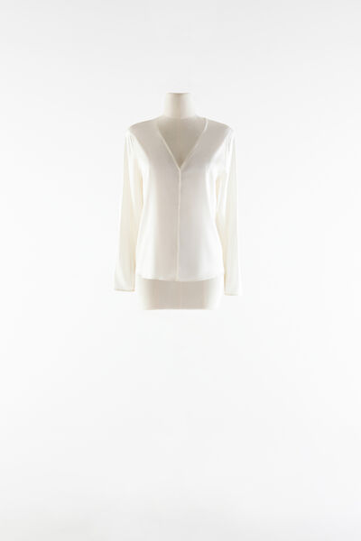 Blusa in raso di seta con scollo a V