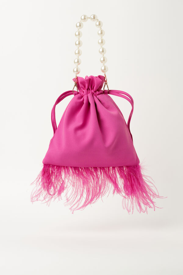 Bolso clutch con plumas y perlas