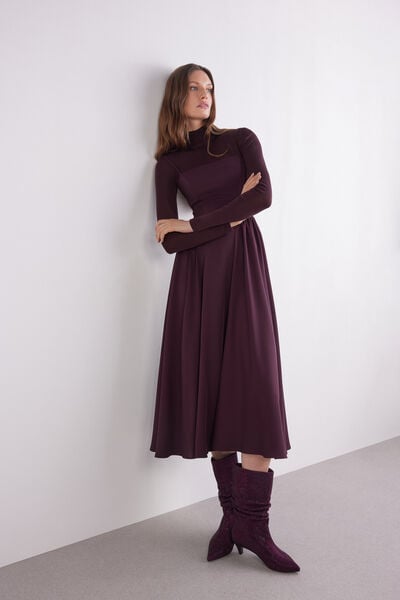 Robe midi &agrave; jupe fronc&eacute;e