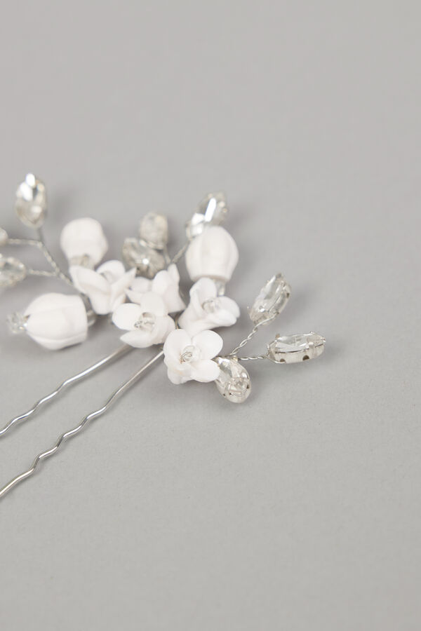 Haarnadel mit Blümchen und Strasssteinen