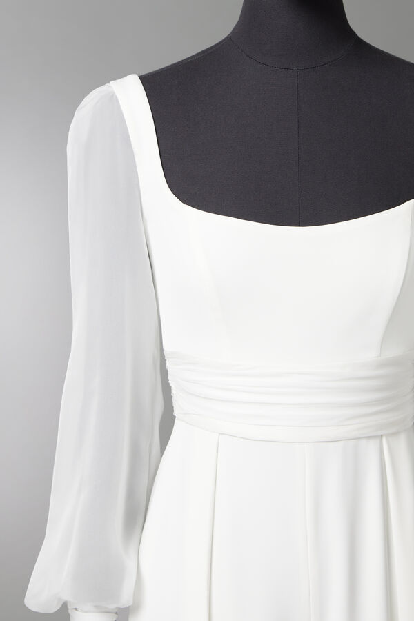 Crepe jumpsuit with chiffon sleeves