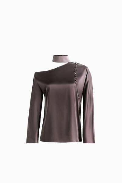 Blouse d&eacute;paul&eacute;e &agrave; col haut