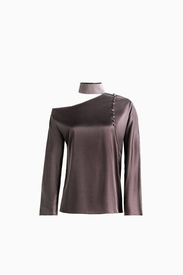Schulterfreie Bluse mit Stehkragen