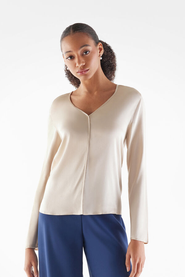Blusa in raso di seta con scollo a V